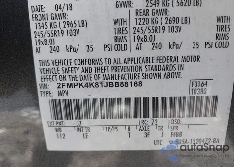 2018 Ford Edge Titanium z USA, uszkodzony, nr VIN 2FMPK4K81JBB88168